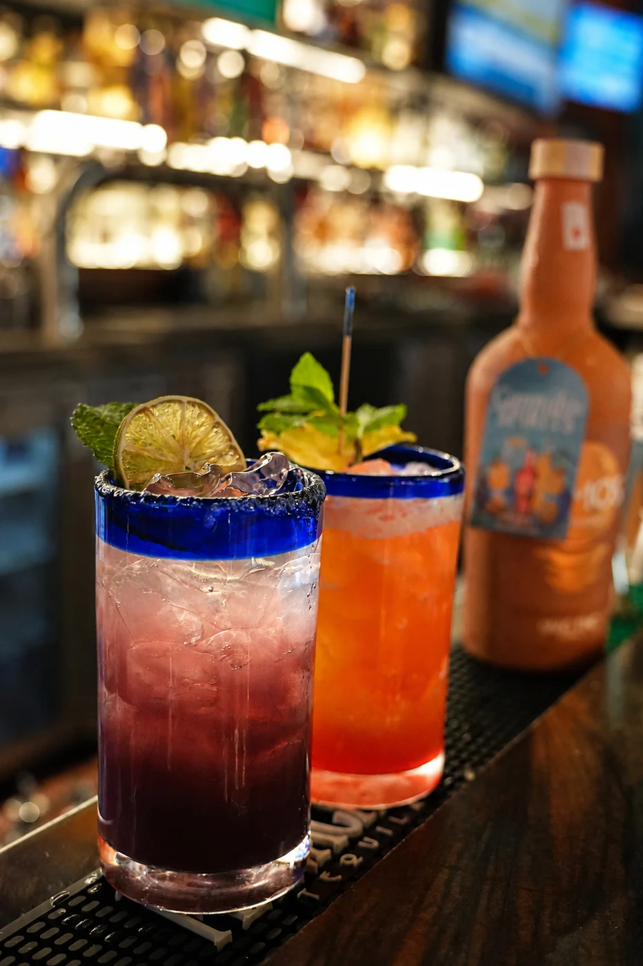 Colorful cocktails photographed at the bar